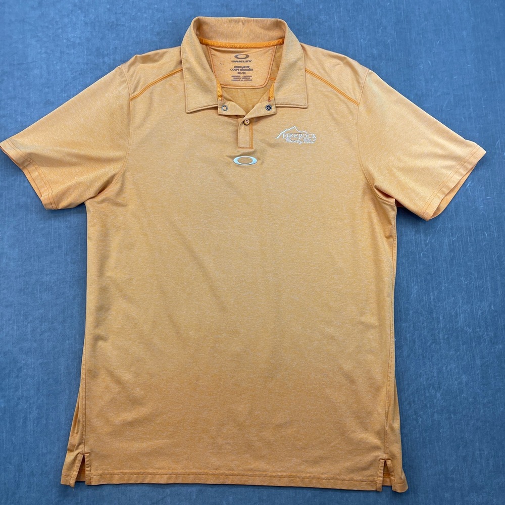 Oakley Mens Medium Orange Polo Shirt Firerock Country Club Golf Athletic‎